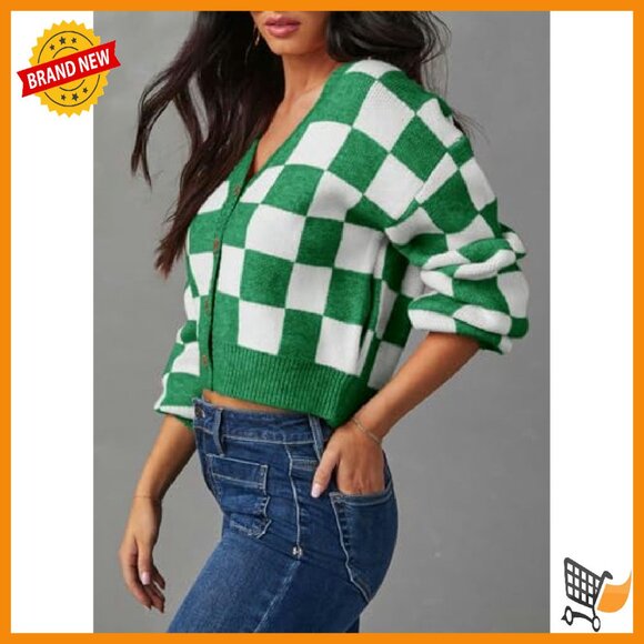 Cropped Cable Knit Cardigan V-Neck Button Down Long Sleeve - Picture 3 of 8